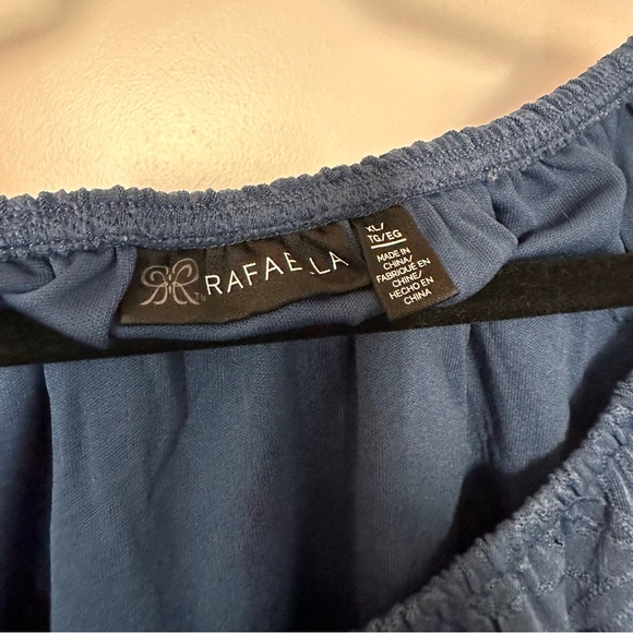 Rafaella Navy Drawstring Neck Eyelet Top - Picture 2 of 9